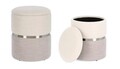 Set 2 taburete cu spatiu de depozitare Radinka, Bizzotto, Ø36 x 44 cm, MDF/poliester, alb/gri