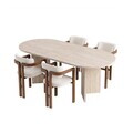 Set masa extensibila si scaune (5 piese), Nordure, Aleria 4, Travertin / Nuc / Alb
