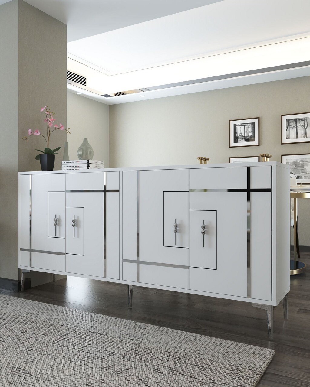 Consola, Hanah Home, Simge, 180x78.6x35 cm, PAL , Alb / Argintiu - view 2