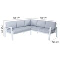 Canapea de colt pentru gradina 5 locuri Thais, 195 x 195 x 73.6 cm, aluminiu, alb