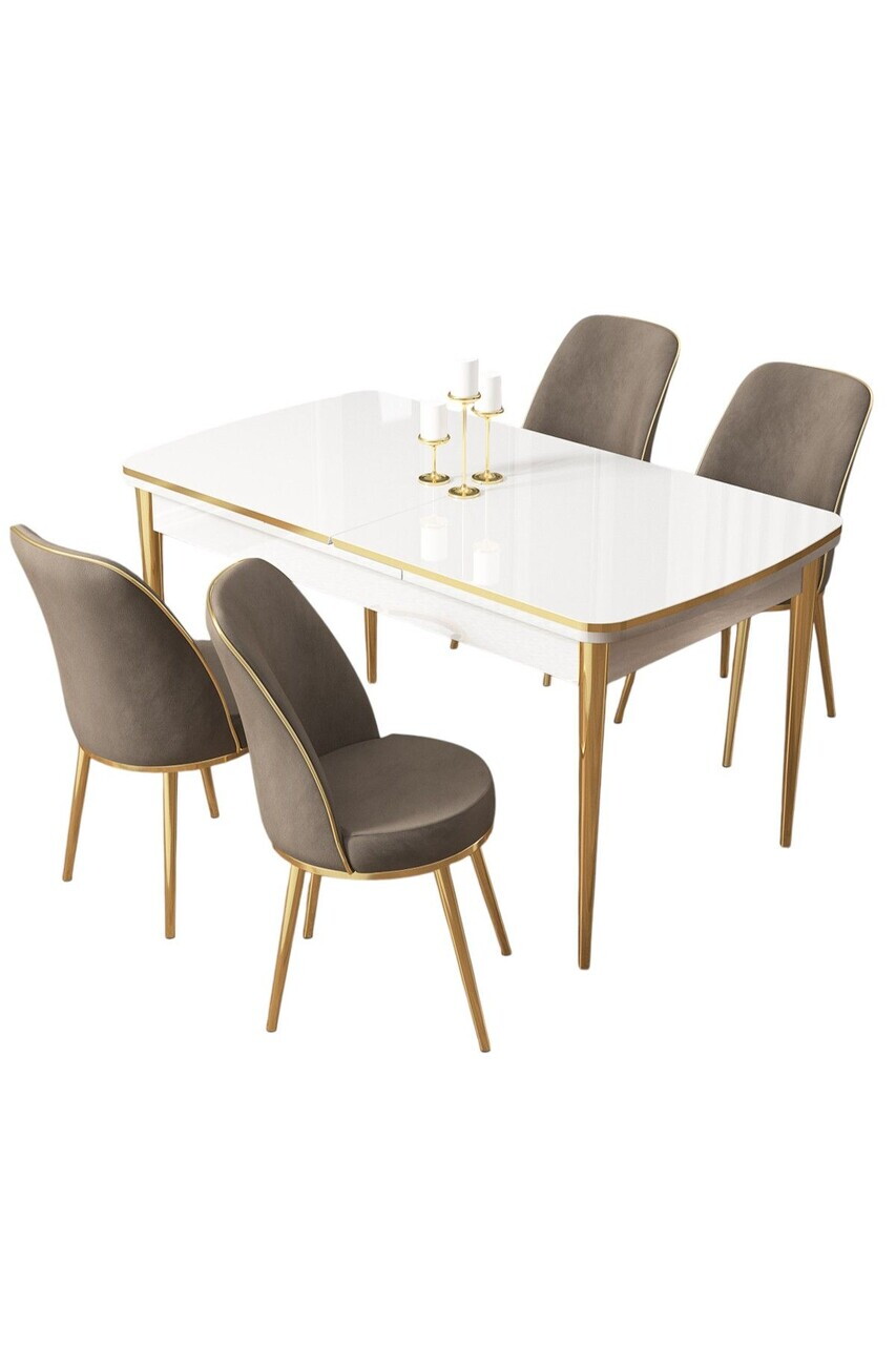 Set masa extensibila si scaune (5 piese), Hanah Home, Pale, Alb / Auriu / Cappuccino — imaginea 2