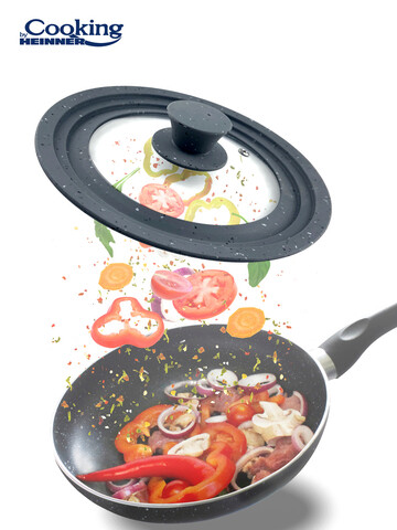 Capac cu margine ajustabila Cooking by Heinner, Ø28 cm/Ø30 cm/Ø32 cm, sticla/silicon, gri Cooking by Heinner