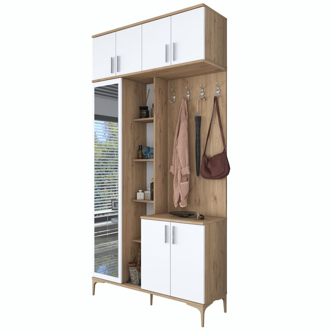 Cuier de perete, Hanah Home, EA120, 120x240x37.5 cm, PAL melaminat, Nuc/Alb - view 7