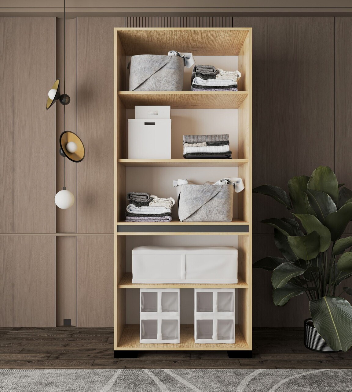 Dulap pentru haine, Hanah Home, Floransa Star 90, 90x210x52 cm, PAL MELAMINAT, Maro — imaginea 3