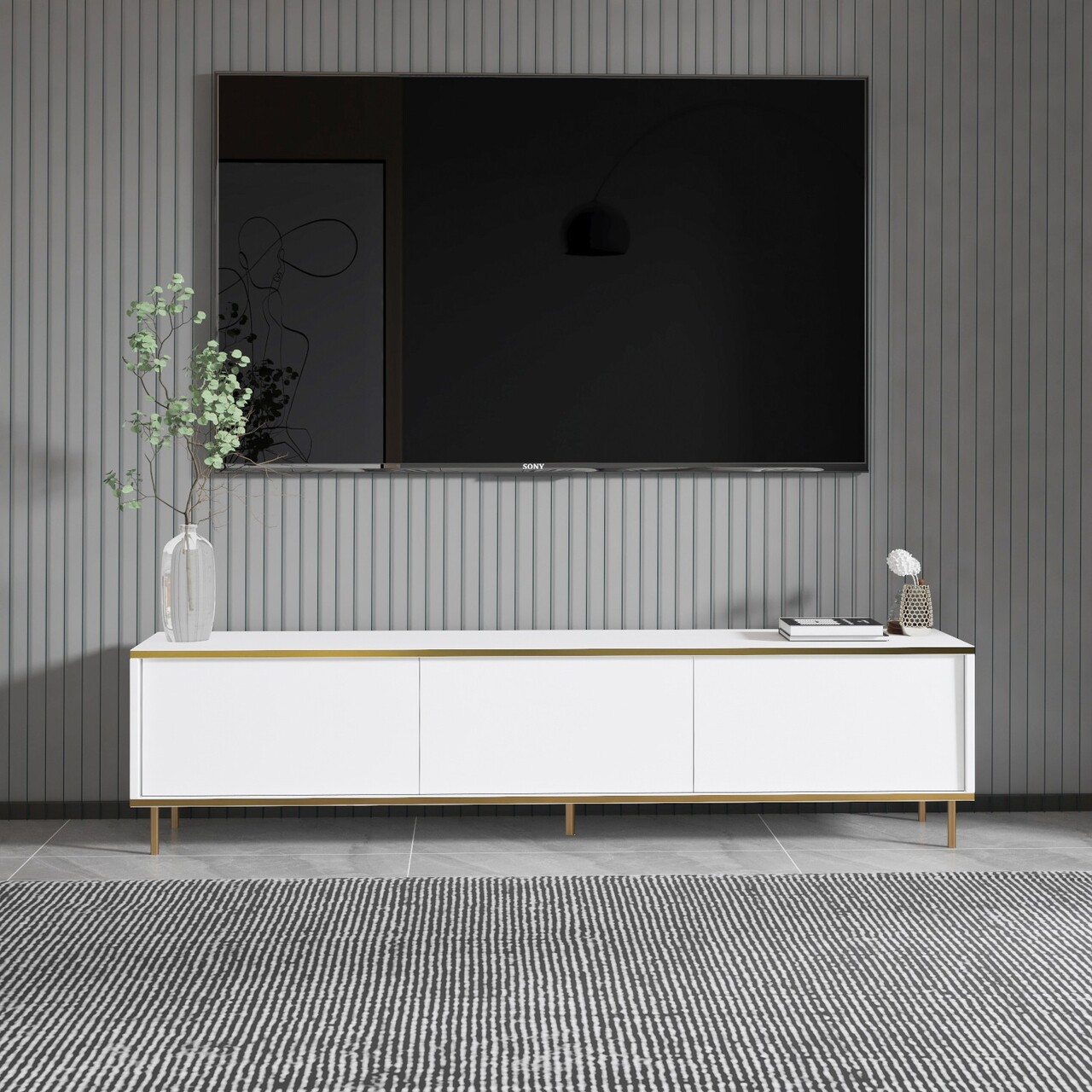Comoda TV, Inarch, Imaj, 180x45.2x35 cm, PAL, Alb/Auriu - 1 | YEO