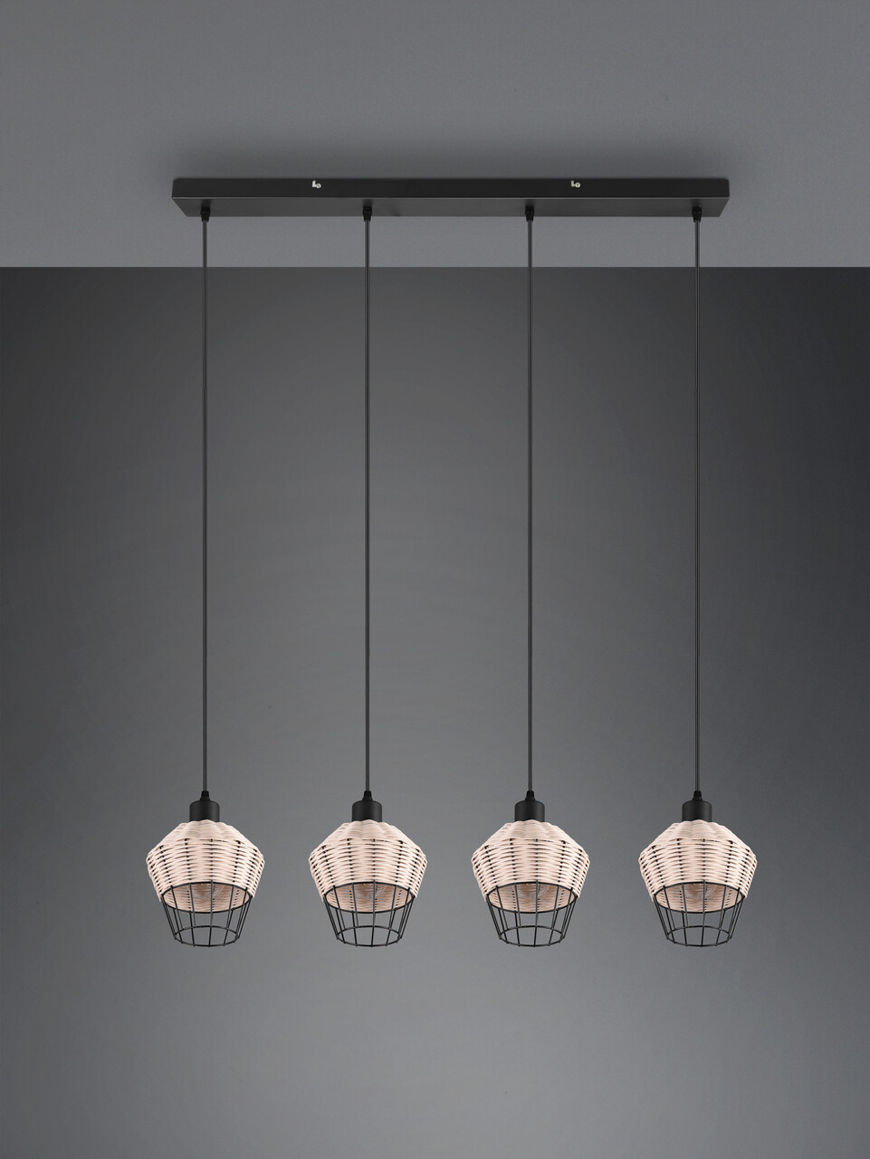 Lustra Borka, RL, 95x17.5x150 cm, 40W, 4x E27, ratan, natur/negru