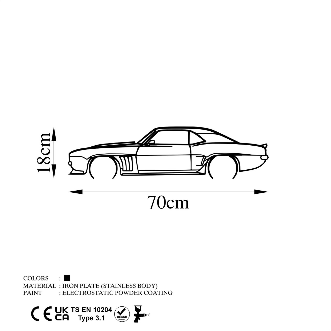 Decoratiune de perete, Chevrolet Camaro Silhouette, Metal, 70 x 18 cm, Negru