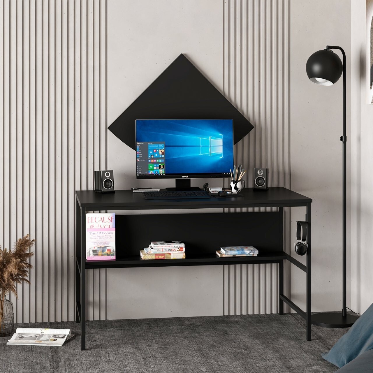 Birou, Minerva, Greta Matte 7041, 120x74x60 cm, PAL, Negru - 2 | YEO