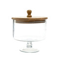 Bol pentru servire cu capac Wood Colony, Homla, 16x18 cm, sticla/lemn, transparent/natur