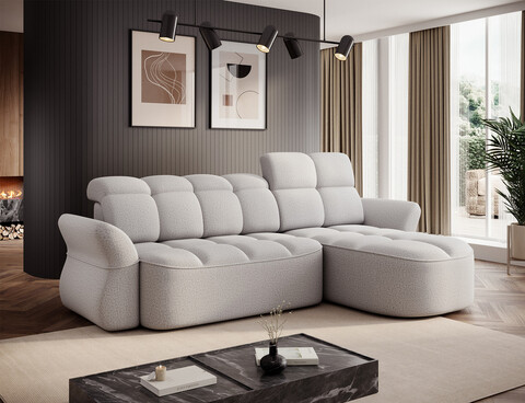 Coltar extensibil dreapta 3 locuri ELTAP, Beneth, 301x185x115 cm, lemn/poliester, gri deschis