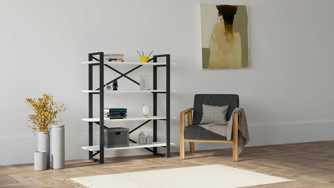 Corp biblioteca, puqa design, makro, 106x120x33 cm, pal, alb negru