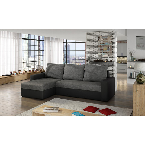 Coltar extensibil reversibil 3 locuri ELTAP, Livio, 237x150x72 cm, lemn/poliester, gri inchis/negru