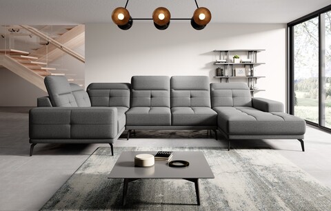 Coltar stanga 6 locuri ELTAP, LT-05GO, Neviro, 350x201x77 cm, lemn/poliester, gri