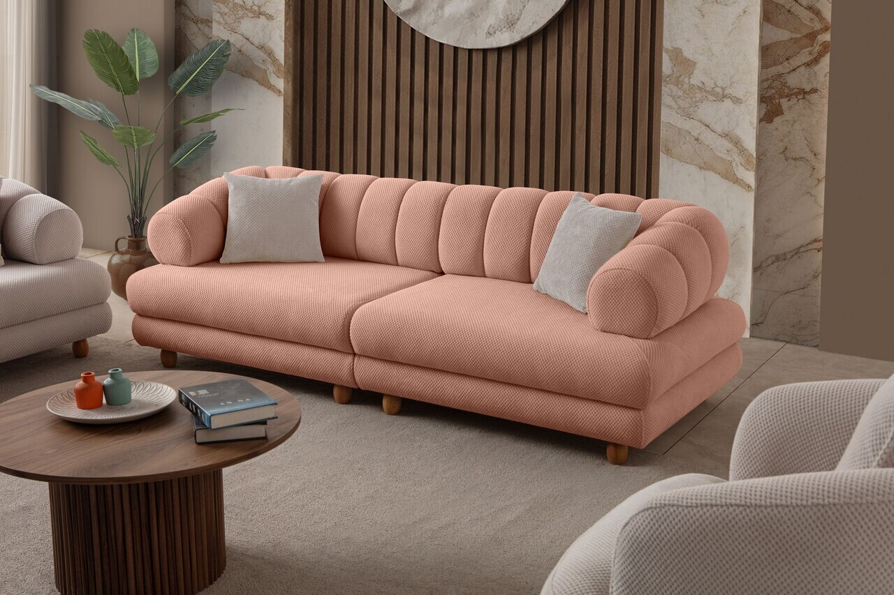 Canapea 3 locuri, Atelier del Sofa, 752EST1162, Lemn de carpen/PAL melaminat, Roz pudra