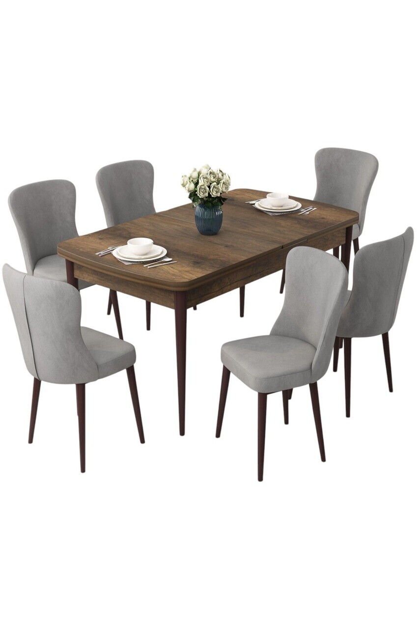 Set masa extensibila si scaune (7 piese), Hanah Home, Due, Model baroc din lemn / Gri — imaginea 2