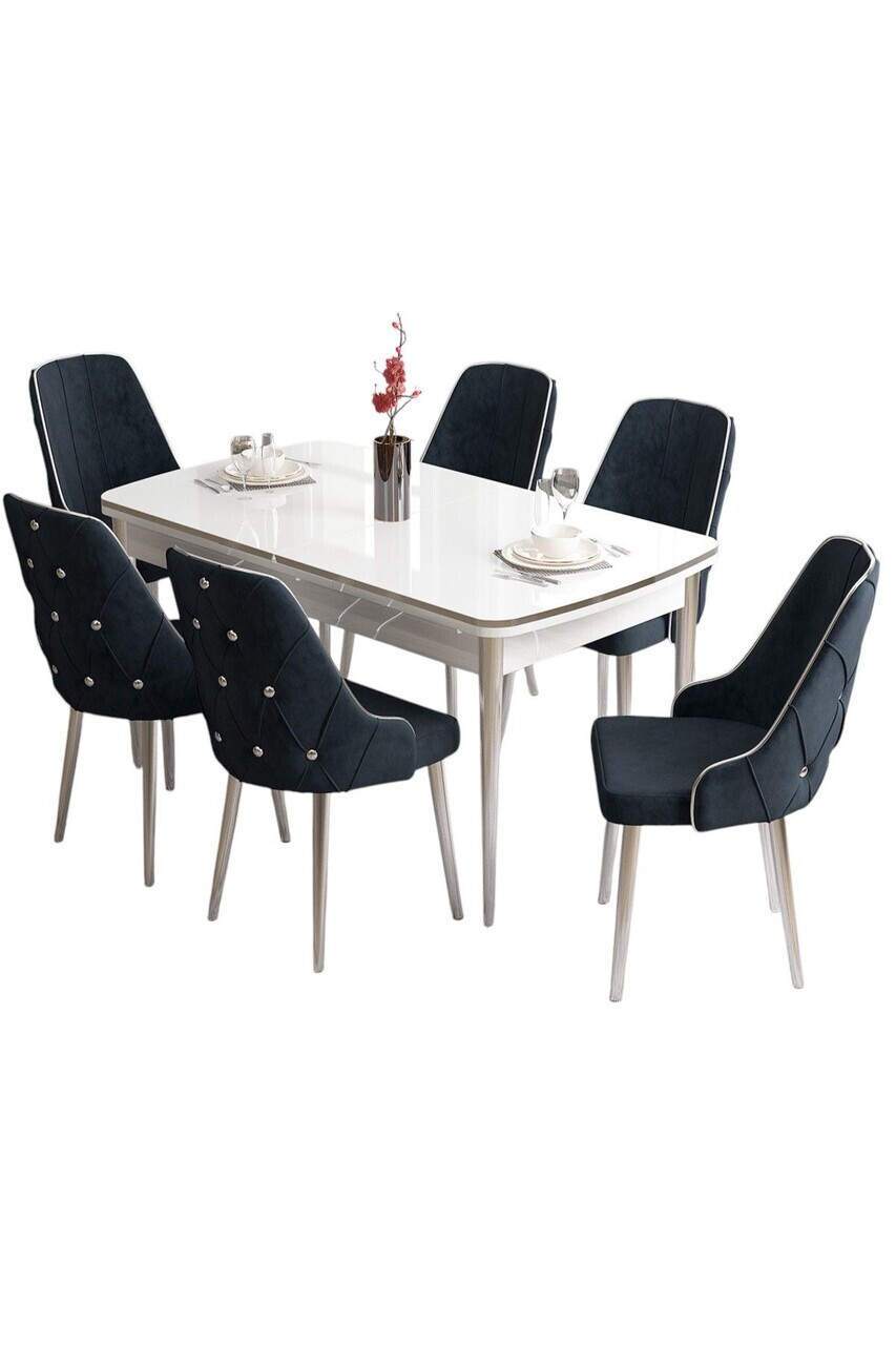 Set masa si scaune (7 piese), Hanah Home, Tia, Alb / Crom / Antracit — imaginea 2