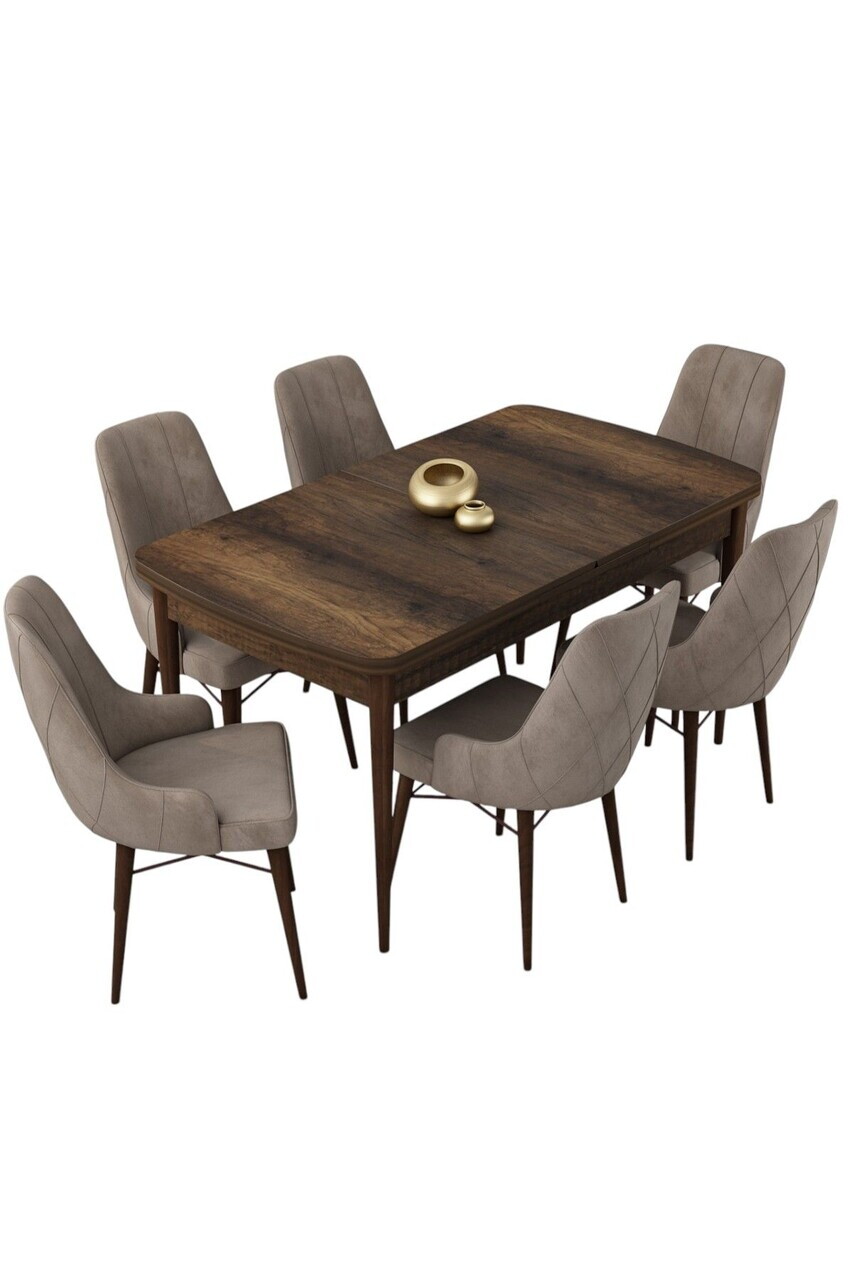 Set masa extensibila si scaune (7 piese), Hanah Home, Lia, Model baroc din lemn / Cappuccino — imaginea 2