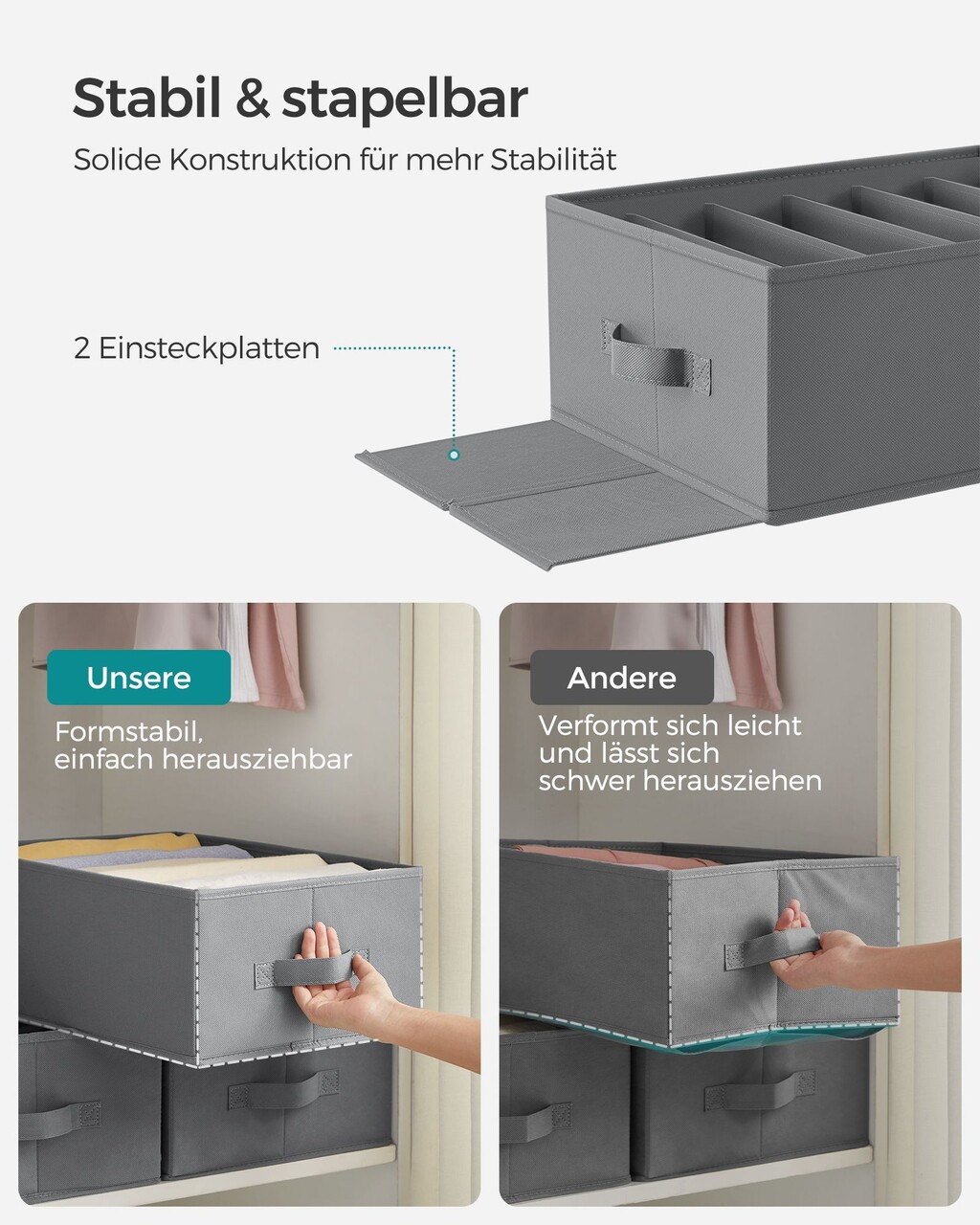Set 4 organizatoare pentru sertar, Songmics,cu 6 compartimente, 42x30x17 cm, gri - imagine 5