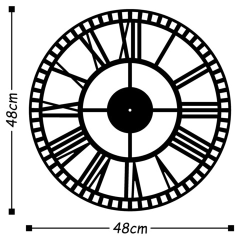 Ceas de perete, Metal Wall Clock 10, Metal, Dimensiune: 48 x 48 cm, Negru