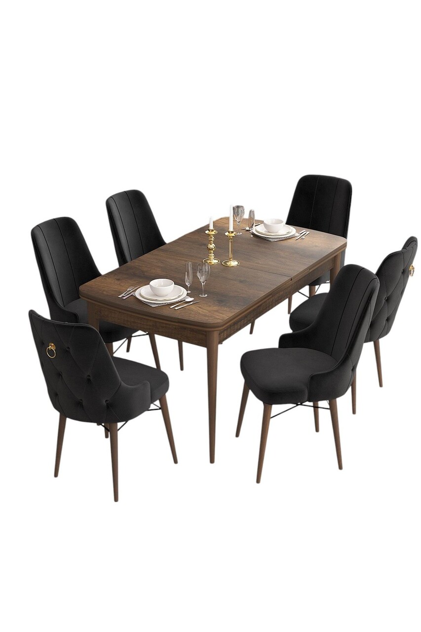 Set masa extensibila si scaune, Hanah Home, Are, Baroc / Negru - view 2