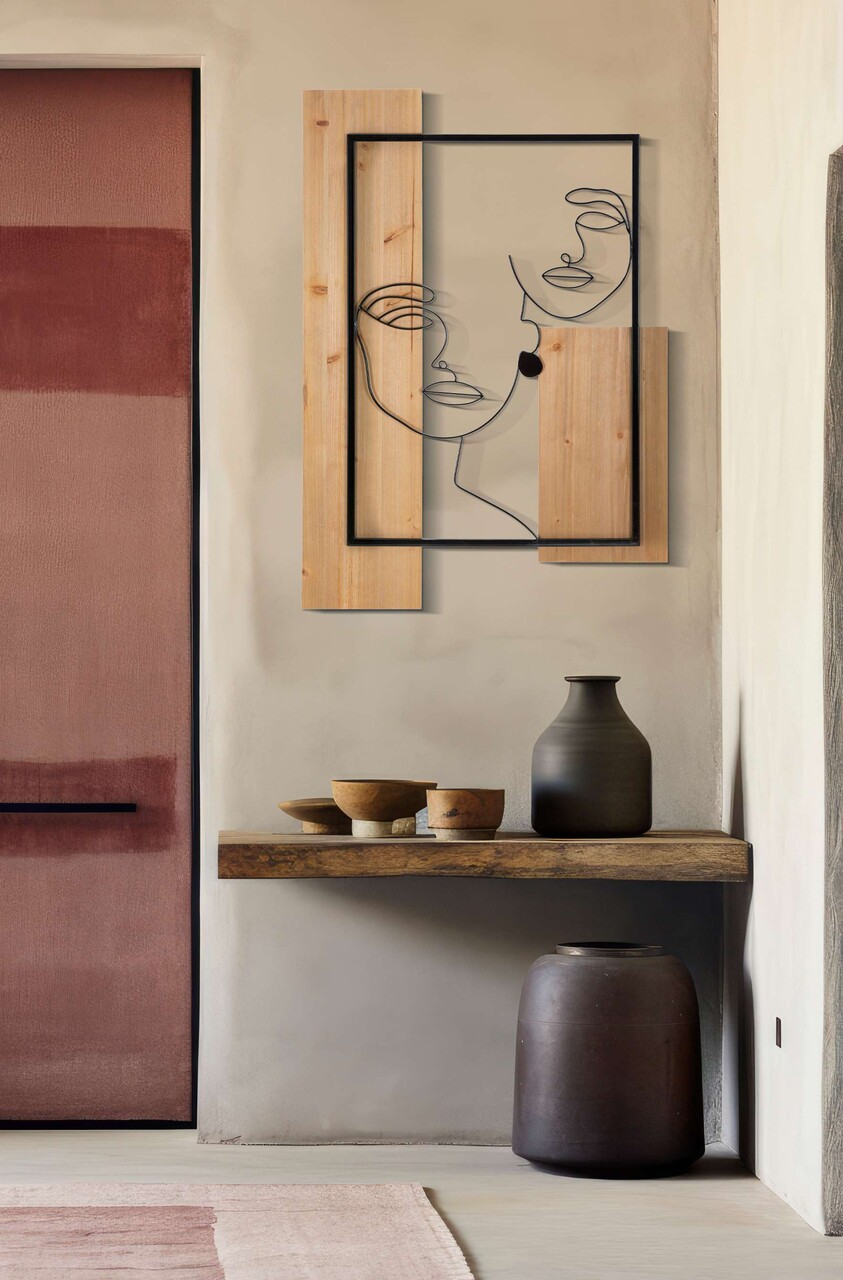 Decoratiune de perete Faces, Mauro Ferretti, 63x90 cm, fier/MDF, negru/maro - 2 | YEO