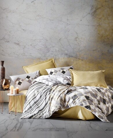 Lenjerie de pat dubla, Cotton Box, Stone Beige, 4 piese, bumbac ranforce, multicolor Cotton Box