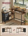 Birou in forma de L / birou de colt, Vasagle, Gaming Desk, reversibil, cu suport monitor, rafturi, cosuri, 105x135x89.5 cm, PAL/otel, maro rustic
