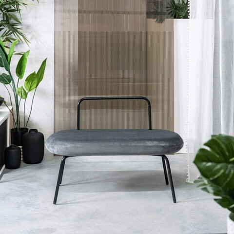 Bancheta Ina, Homla, 95x45x61 cm, catifea, gri inchis