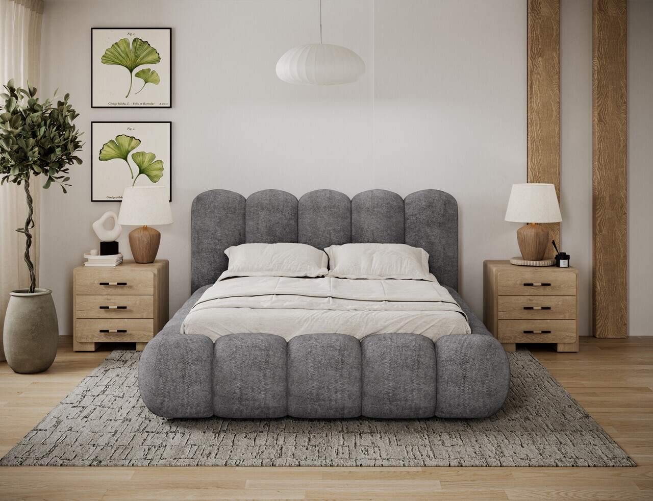 Pat tapitat cu somiera si lada depozitare, 160x200 cm, ELTAP, Oloroso, lemn/plush din poliester, gri inchis — imaginea 3