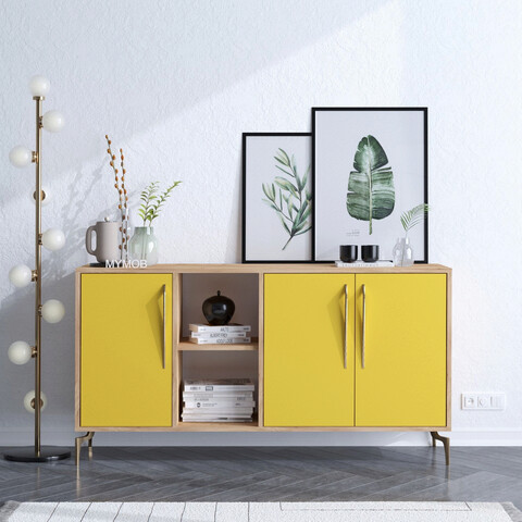 Consola, mod design, suder, 140x86x40 cm, stejar / galben
