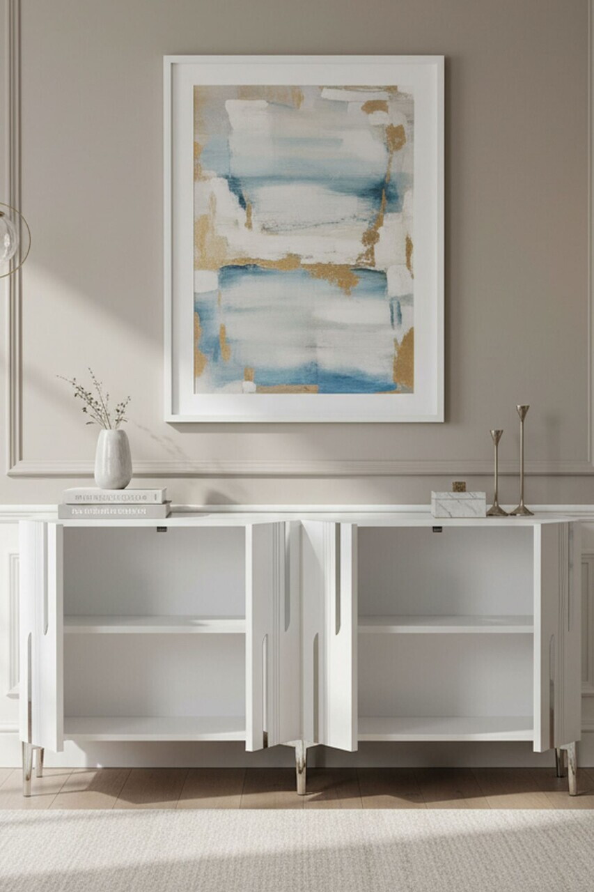 Consola, Hanah Home, Nota 150, 150x75x32 cm, Alb / Argintiu — imaginea 3