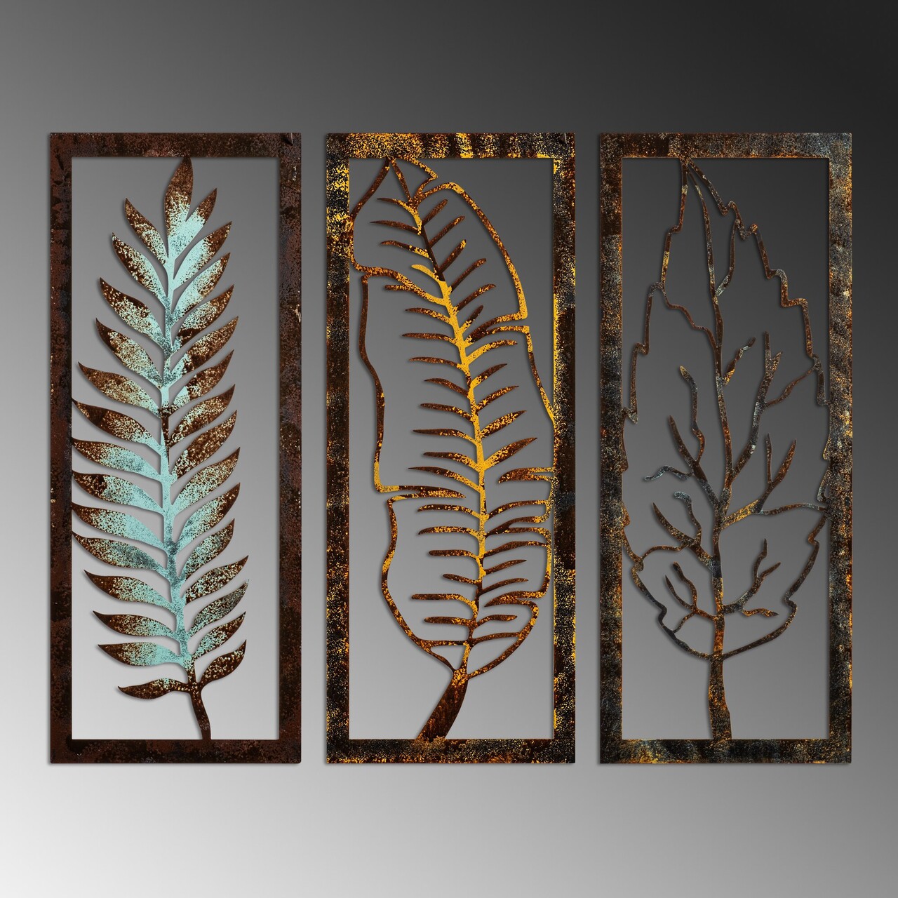 Decoratiune de perete, Leaf 35, Lățime: 55 cm Înălțime: 22 cm Adâncime: 1,5 cm (3 bucăți), Multicolor - view 4