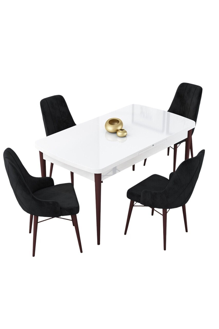 Set masa extensibila si scaune (5 piese), Hanah Home, Lia, Alb / Nuc / Negru — imaginea 2