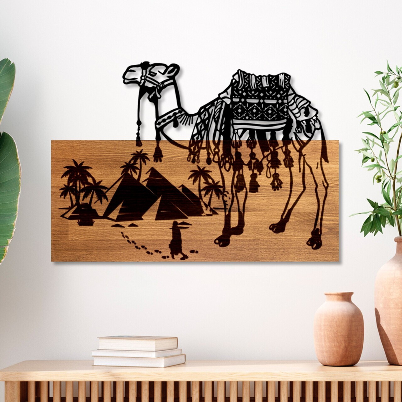 Decoratiune de perete, Yok Deve, Lățime: 58 cm, Nuc / Negru