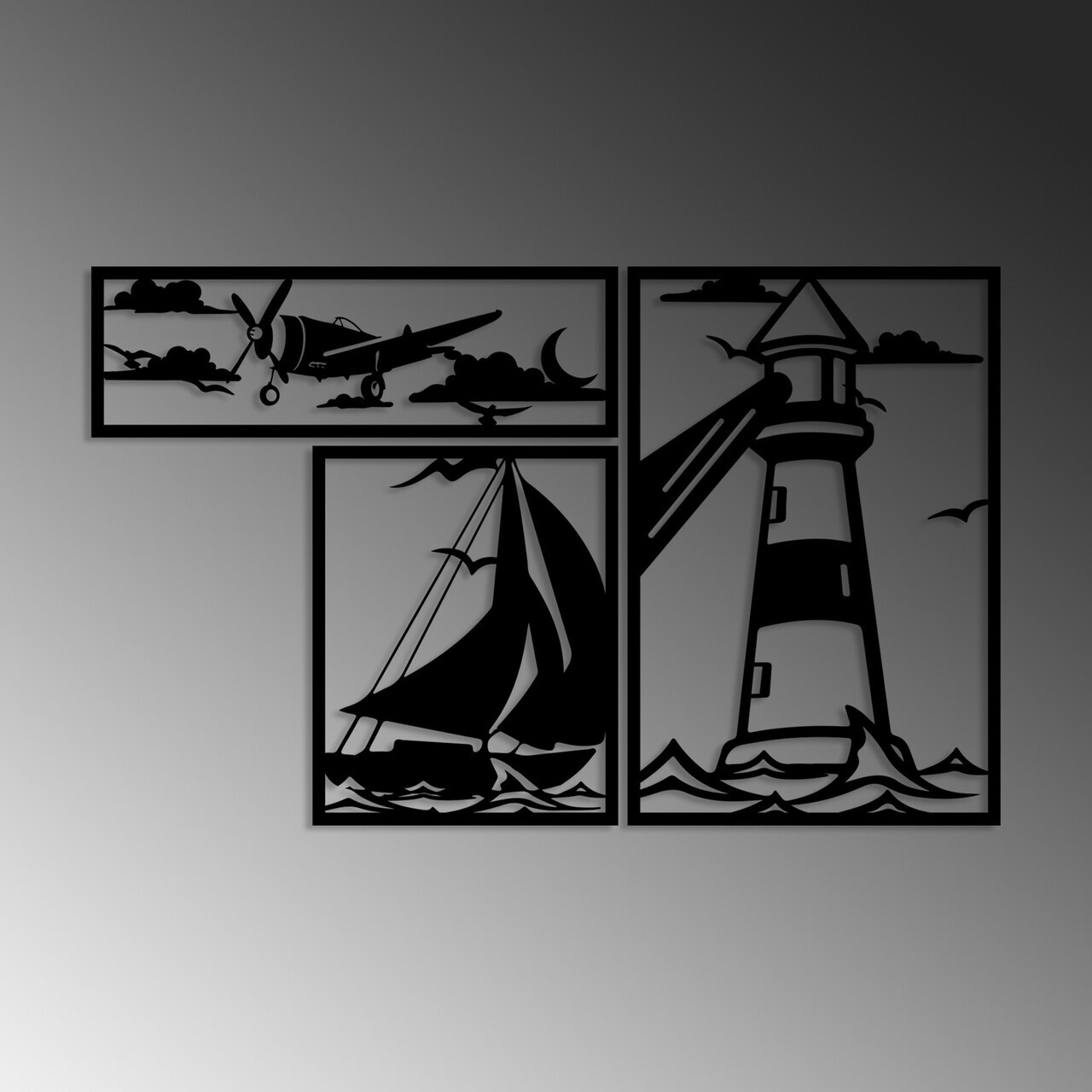 Decoratiune de perete, Lighthouse Trio B, Grosime: 1,5 mm, Negru — imaginea 5