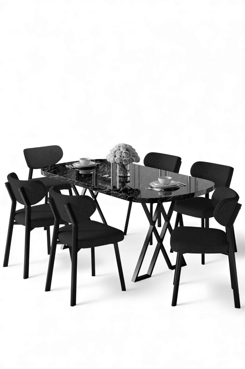 Set masa si scaune (7 Pieces), Hanah Home, Axton, Marmură neagră / Antracit - view 2