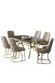Set masa si scaune (7 piese), Hanah Home, Epal, Sonata / Aur / Cappuccino