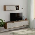Comoda TV cu raft, Decortie, Spark, pal melaminat, alb/bej