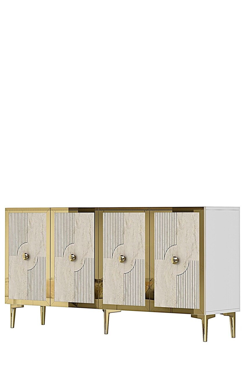 Consola, Hanah Home, Pega 150, 125x75x32 cm, White / Travertine / Gold — imaginea 5