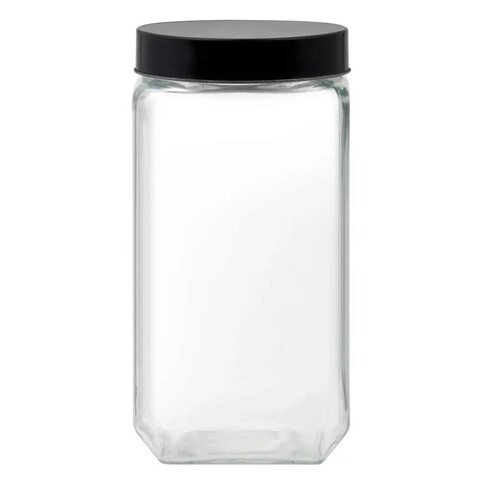 Recipient cu capac milos square, domotti, 11.4 x 22.5 cm, 2.2 l, sticla/inox, transparent/negru