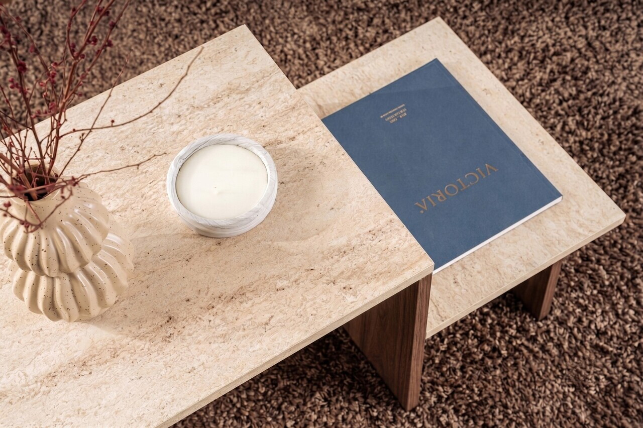 Masuta de cafea, Nordure, Harmony, 80x40x40 cm, PAL, Travertin / Nuc Venezia — imaginea 3