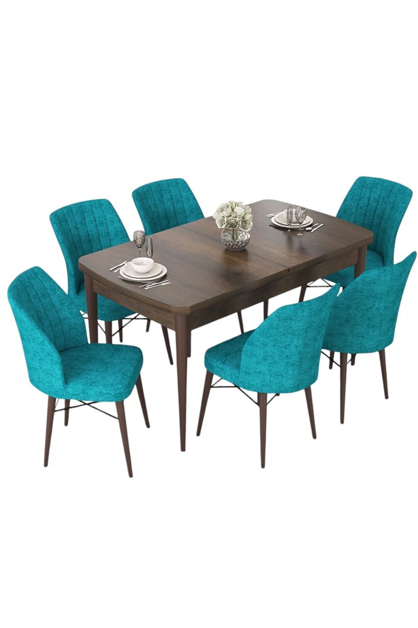 Set masa extensibila si scaune, Hanah Home, Nef, Baroc / Turcoaz - view 2