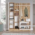 Dulap cu pantofar, cuier si oglinda DD5-AW, Locelso, 140x36.8x181.8 cm, PAL, natural/alb