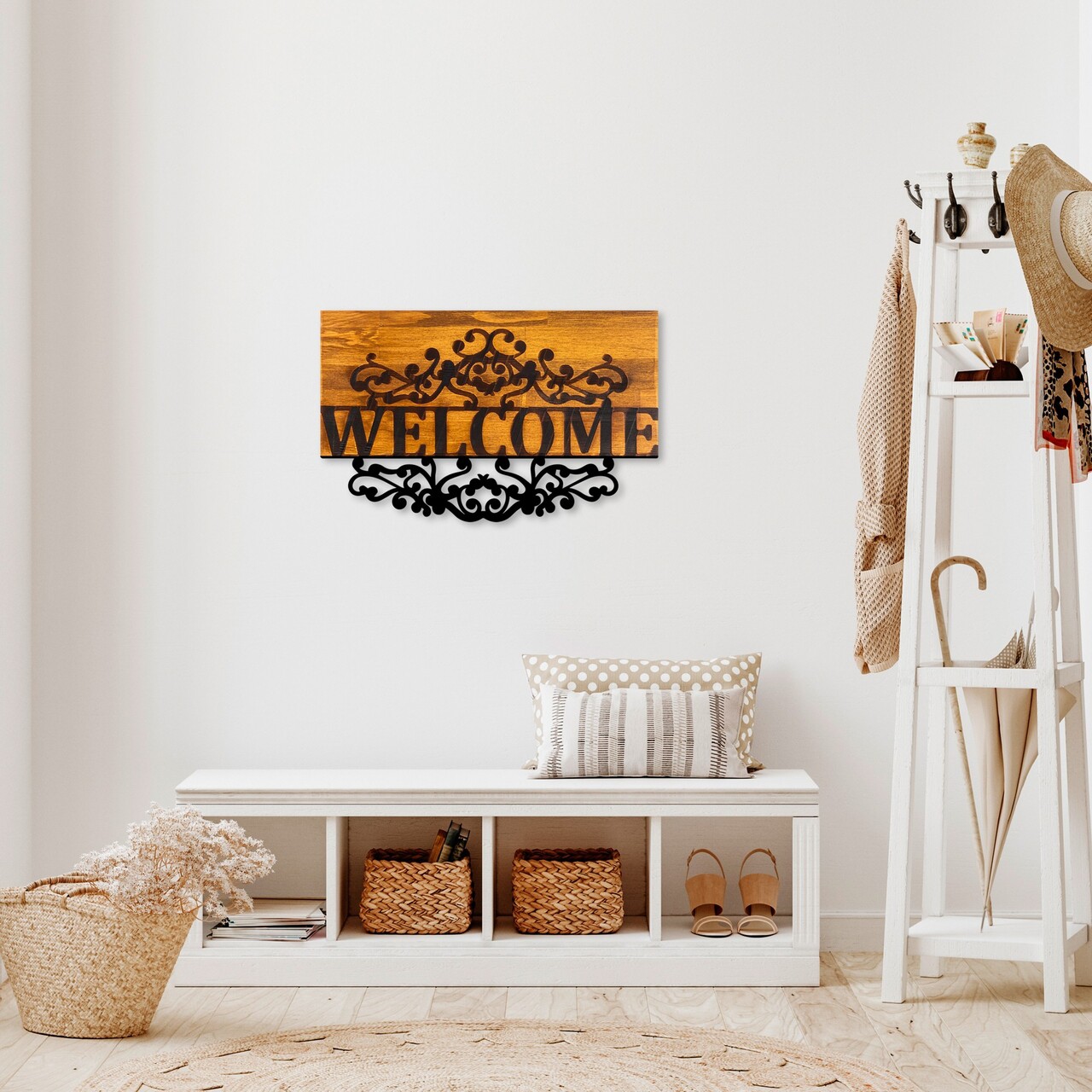 Decoratiune de perete, Welcome, Lățime: 58 cm Înălțime: 36 cm Adâncime: 3 cm, Nuc / Negru - view 4