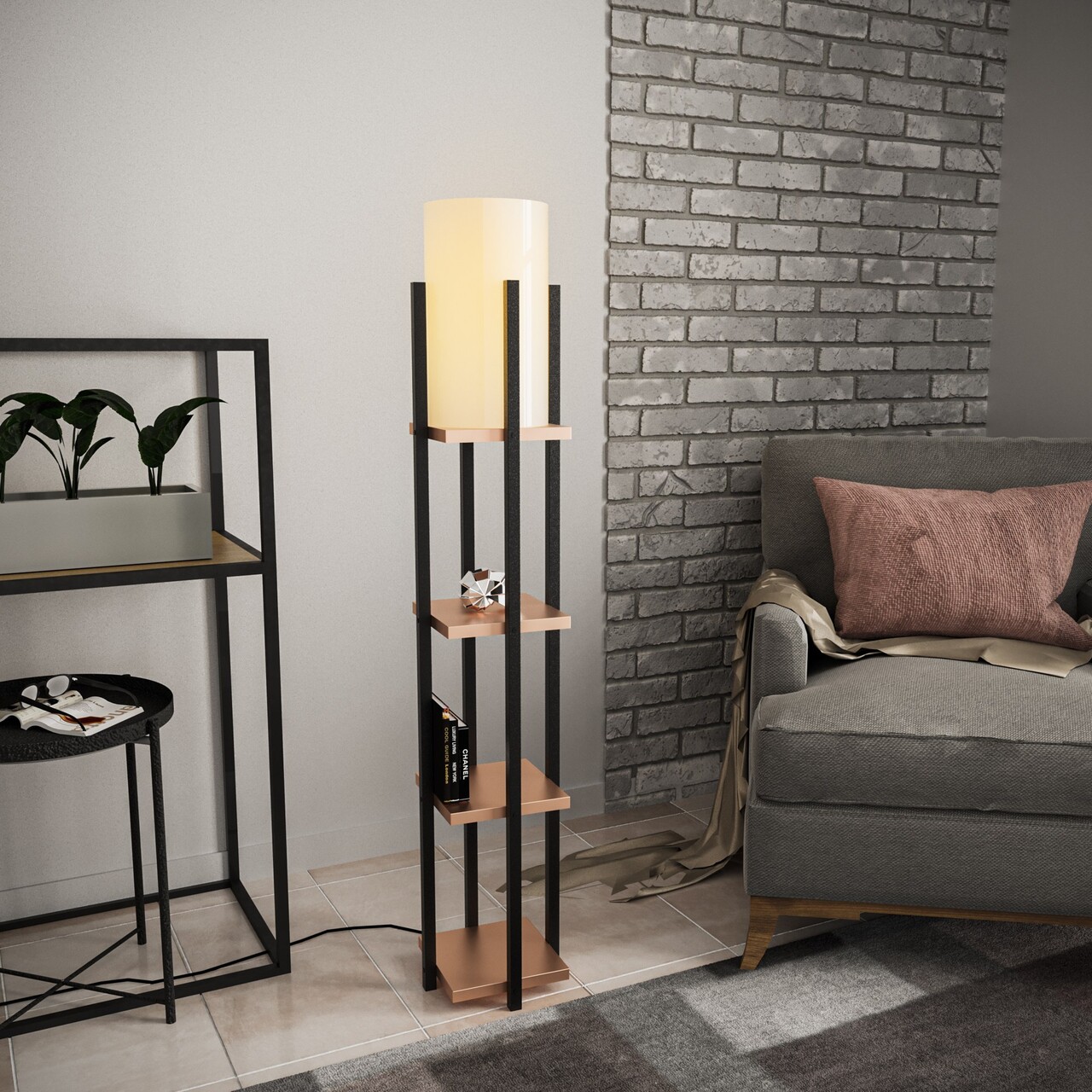 Lampadar, L'essentiel Maison, 892OPV1155, Negru/Cupru - view 2