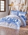 Lenjerie de pat matlasata pentru o persoana, 3 piese, 100% bumbac ranforce, Cotton Box, Pusla Blue