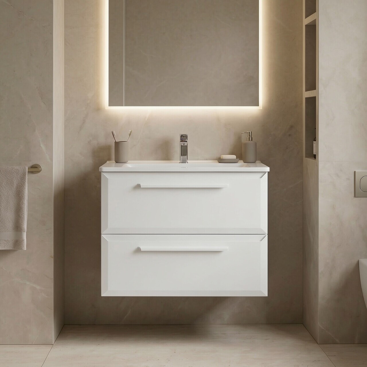 Dulap de baie cu chiuvetă, Hanah Home, Nuvola 65 v2, Alb