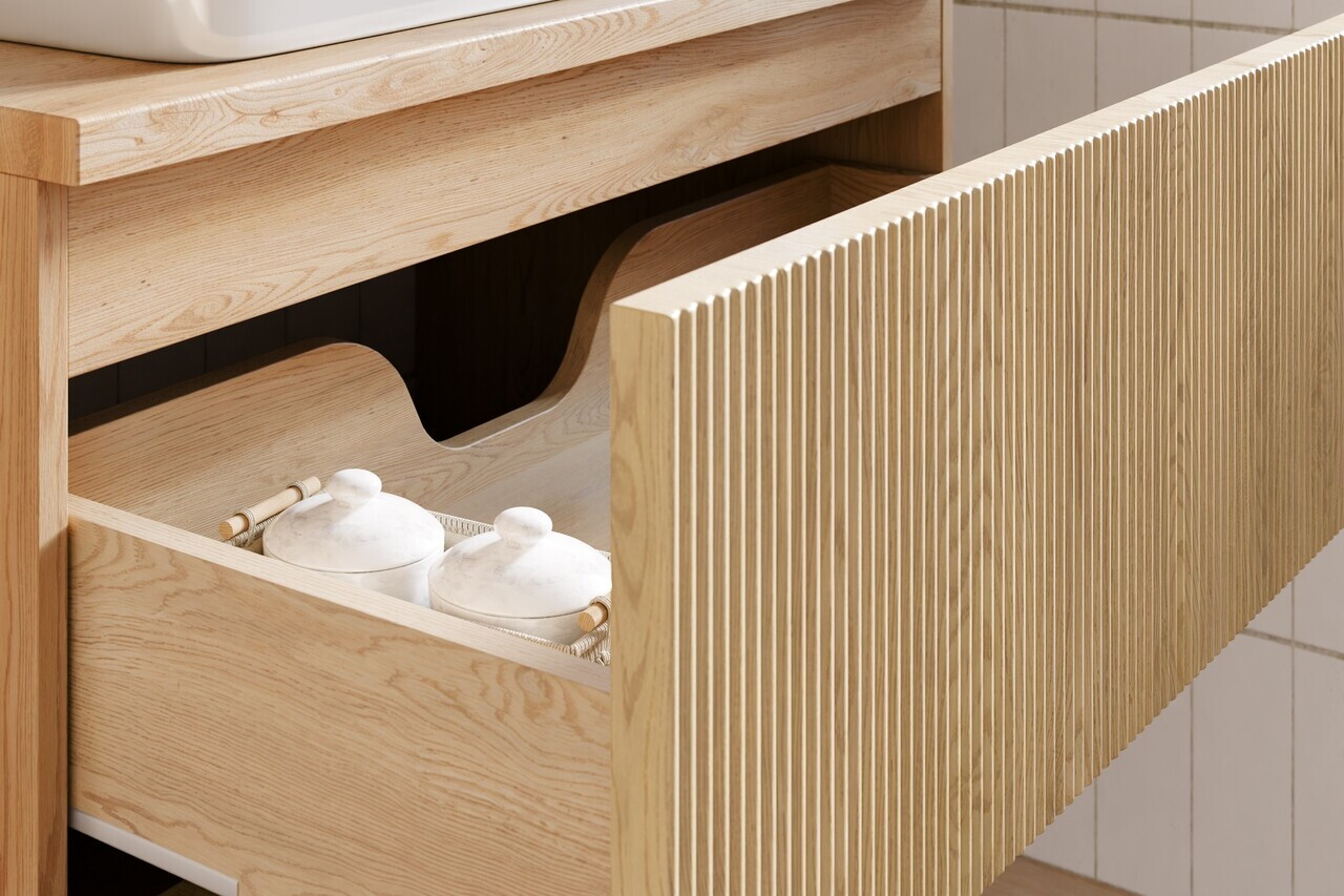 Set mobilier baie Nordic Cremona 80 cm, dulap inalt si masca lavoar, Comad, MDF/PAL, stejar - view 2
