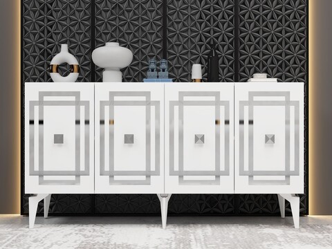 Consola, Hanah Home, Lotus, 150x79x40 cm, PAL , Alb / Argintiu