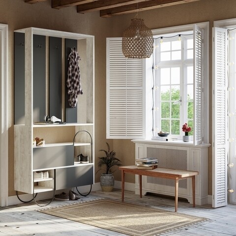 Cuier Norfolk, Decortie, 97x35x200 cm, PAL melaminat, alb/antracit 97x35x200